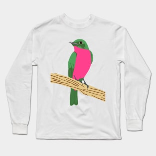 PINK AND GREEN BIRD ON A BRANCH Long Sleeve T-Shirt